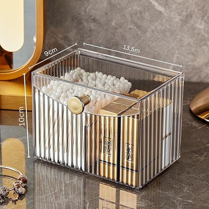 2-Grid Cotton Swab Ball Qtip Holder Dispenser with Lid,Container Dispenser Box for Bathroom Home Storage Organization,Vanity Organizers and Storage