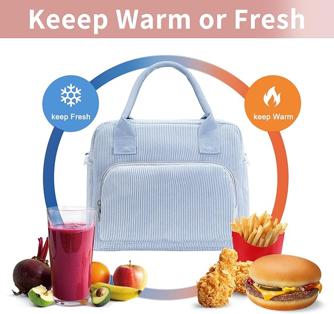 Lunch Bag Women Lunch Box for Women Adult Cute Insulated Lunch Bag Lager Cooler Lunch Tote Bags for Work Picnic (Blue)