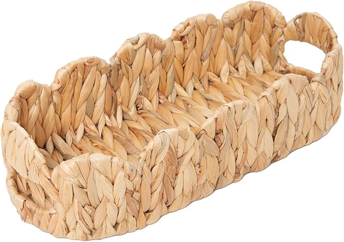 Toilet Tank Basket,Toilet Paper Storage Basket Bathroom Counter Organizer Wicker Baskets for Organizing,Holds Up to 3 Mega Rolls,Natural Water Hyacinth Boho Decor Bathroom
