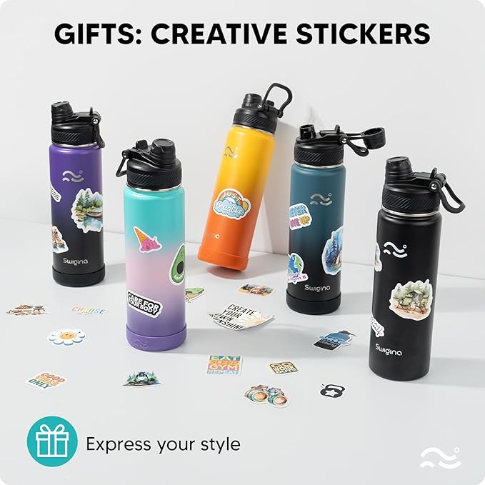 Insulated Water Bottle with Silicone Boot (36hrs Cold/18hrs Hot) - DIY Stickers, [2-in-1 Lid], BPA Free, 24 oz