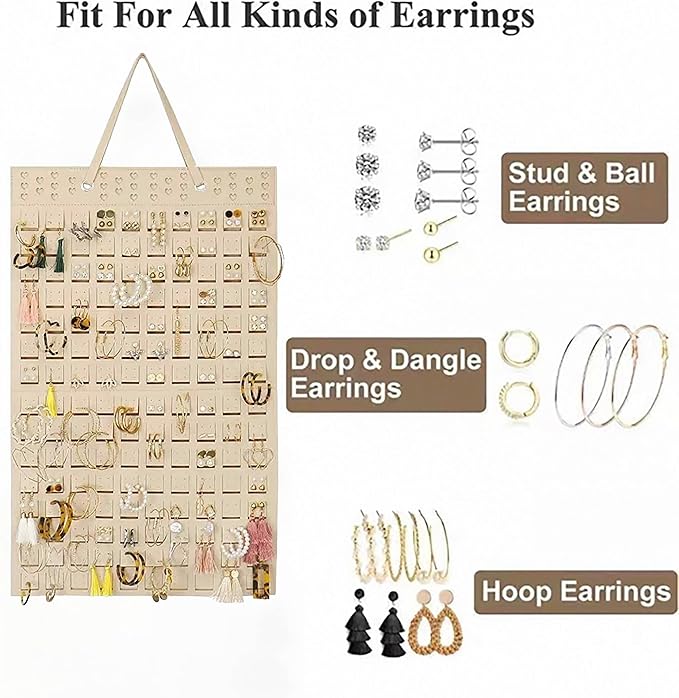 Hanging Jewelry Earrings Necklaces Holder For Women Large Capacity Wall Mounted Earring Bracelet Brooch Sunglasses Organizer (khaki Earrings Holder)