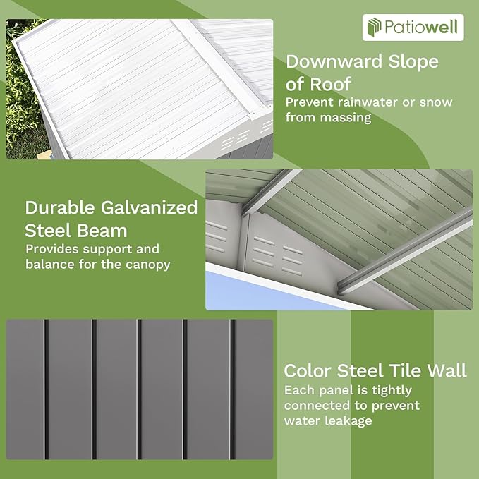 Patiowell 8x6 FT Outdoor Storage Shed, Garden Storage Shed with Sloping Roof and Double Lockable Door, Outdoor Sheds for Backyard Garden Patio Lawn, Gray