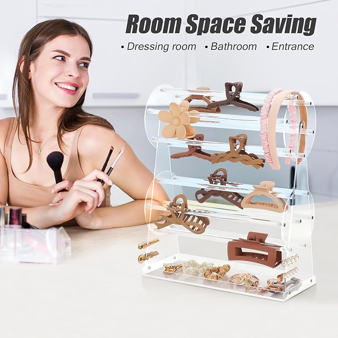 Uquelic Acrylic Claw Clip Organizer, 360-Degree Rotating Hair Clip Organizer, Claw Clip Holder and Storage Display Clear Stand for Women (Bilayer)