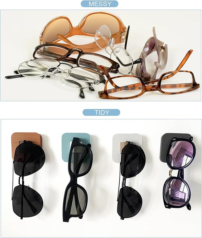 Sunglasses Organizer Wood Sunglasses Storage Wall Mounted Eyeglasses Holder Eyewear Display,Home Decor, (2pcs-White-Short-Sunglass Holder)
