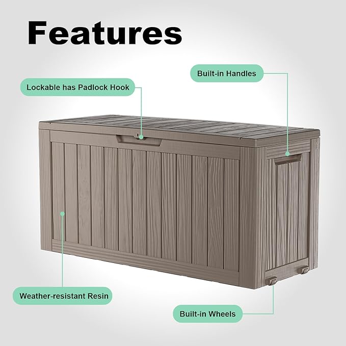 76 Gallon Outdoor Deck Box, Lockable Waterproof Outdoor Storage Boxes For Garden Tools,Indoor Cushions,Accessories Outside Storage Resin Weatherproof Container(Grey)