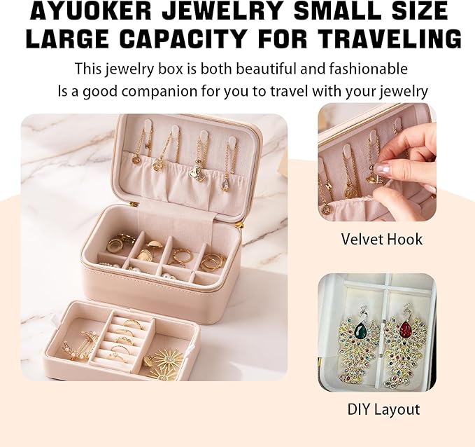 Small Travel Jewelry Box,2 Layers PU Leather Travel Jewelry Box, Portable Jewelry Storage with Large Capacity,Cloud White Jewelry Organizer Box Teacher Gifts for Women
