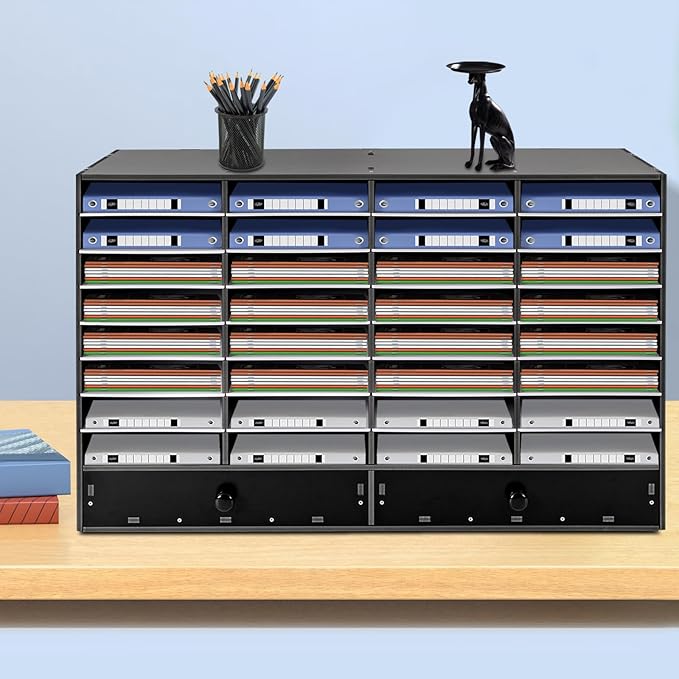 LOYALHEARTDY Literature Organizer,32 Compartment Office Mailbox with 2 Drawers,Paper and Mail Organizer,Paper Storage Cabinet Mail Organizer,39.4 X 12 X 25.2''Desktop File Sorter for Home&Office,Black