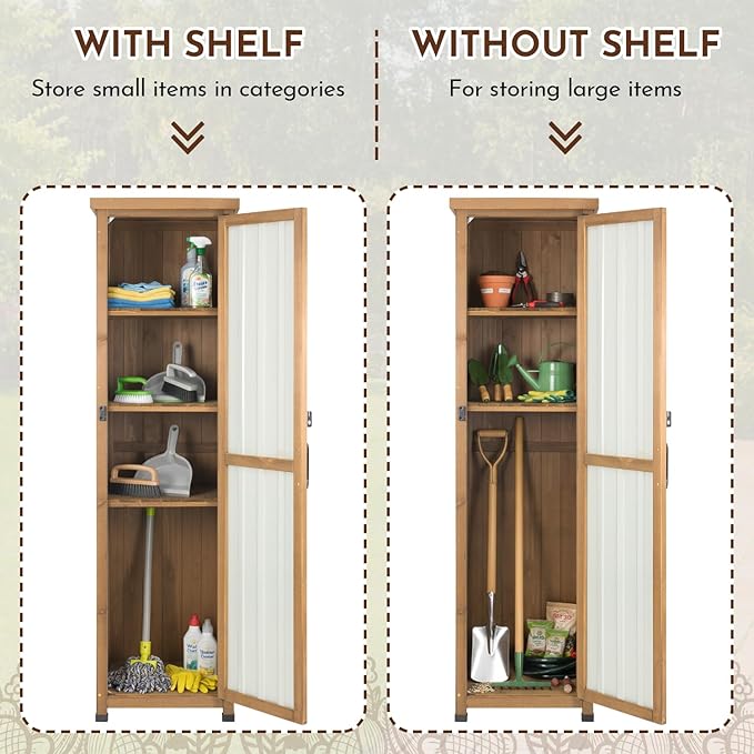 Outdoor Storage Cabinet, 62" Tall Thin Garden Cabinet with Adjustable Shelf and Weather-Resistant Design Farmhouse Accent Cupboard for Patio, Garden, Yard or Porch (18" L x 18" W x 62" H)