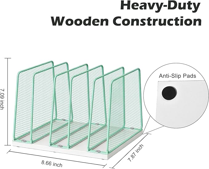AUPSEN 5-Section Wooden Desktop File Organizer, File Sorter Storage Rack, Vertical File Holder for Office Supplies, Green