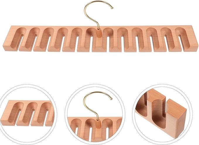 Rotatable Large Capacity Belt Rack Hanger with 12 Slots, Beech Wood Mens Belt Organizer for Closet Storage and Tie Scarf Display, Space-Saving Accessory Organizer for Home