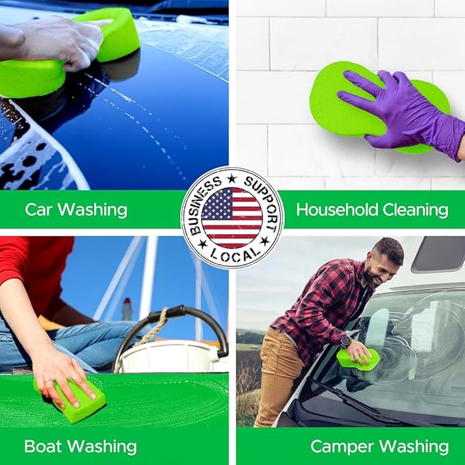 Multi-Purpose Sponges for Cleaning - Lime Green Sponge 10 Pack, Large Sponges for Car Washing, Tile & Grout, Bulk Pack Sponge