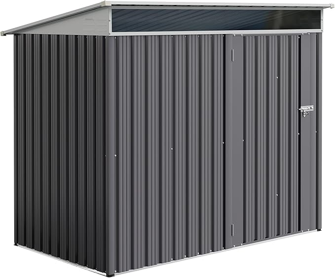 JY QAQA 6x4 FT Metal Outdoor Garden Storage Shed, Waterproof Metal Garden Sheds with Window and Lockable Double Door, Weather Resistant Steel Tool Storage House Shed for Patio, Lawn Dark Gray