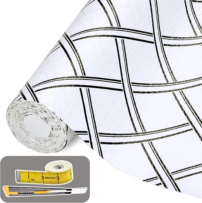 Drawer and Shelf Liner for Kitchen Cabinet: 17 in X 20 Ft Non Slip Waterproof Shelf Paper Non Adhesive Refrigerator Liners Black and White Squares Easy Liners for Bathroom
