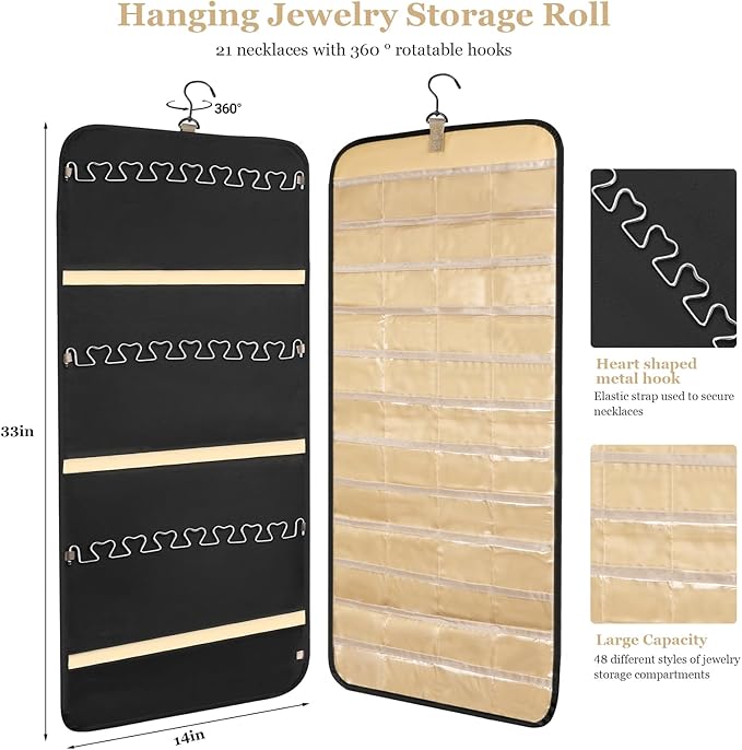 Jewelry Storage and Preservation Products, Double Sided Wall Mounted Necklace Rack with 48 Pockets, Earring Storage Box, Large Capacity Jewelry Hanger for Hanging Storage