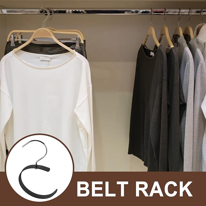 Wakauto 2pcs Rotatable Belt and Tie Hanger Rack for Closet Space-Saving Multi-Functional Accessory Organizer with Hooks for Hats, Scarves, and Bags