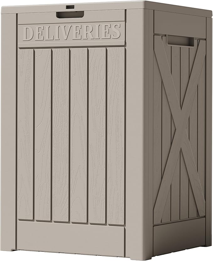 Lockable Outdoor Storage Box 52 Gallon, All-Weather Resin Deck Box for Patio, Garden, Pool, Organizes Furniture Cushions, Gardening Tools, Pool Accessories, Coffee