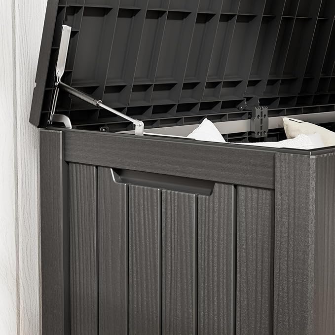 NUNU LAB 120 Gallon Outdoor Storage Box,Resin Large Sturdy Deck Box, Backyard Outside Storage Box Waterproof with Double Wall Panels,Package Delivery Box,Garden Box,Tool Box,Outdoor Hose Storage Bin