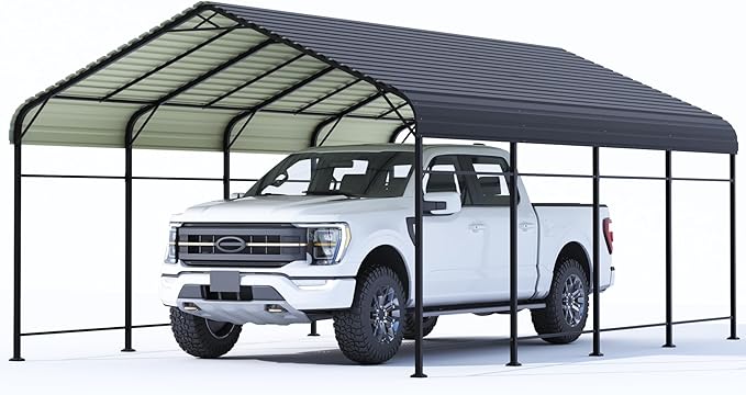 Patiowell 12'x20' Metal Carport, Heavy Duty Carport Canopy with Reinforced Frame and Galvanized Steel Roof, All-Weather Outdoor Car Shelter for Car, Truck, Boat and Tractor, Black