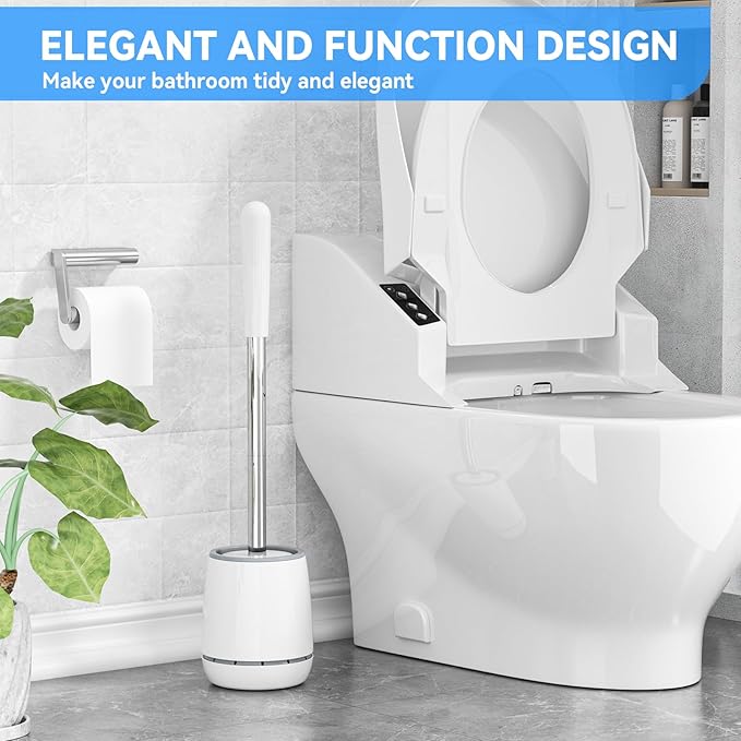 Toilet Brush, Toilet Brush and Holder with 304 Stainless Steel Handle, Space Saving Toilet Bowl Brush for Storage, Durable Bristles Toilet Scrubber for Bathroom Cleaning (2, White)