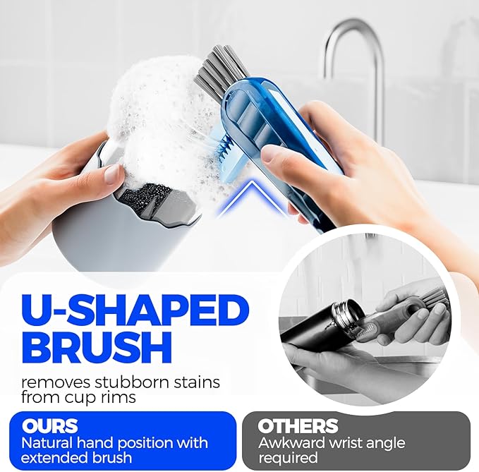 6 Pack Holikme 4 in 1 Cup Lid Cleaning Brush Set with 3 Straws, Multifunctional Bottle Brush, Silicone Cup Lid Gap Cleaner, Durable Bristle Crevice Cleaning Brush, Navy & Black & Olive