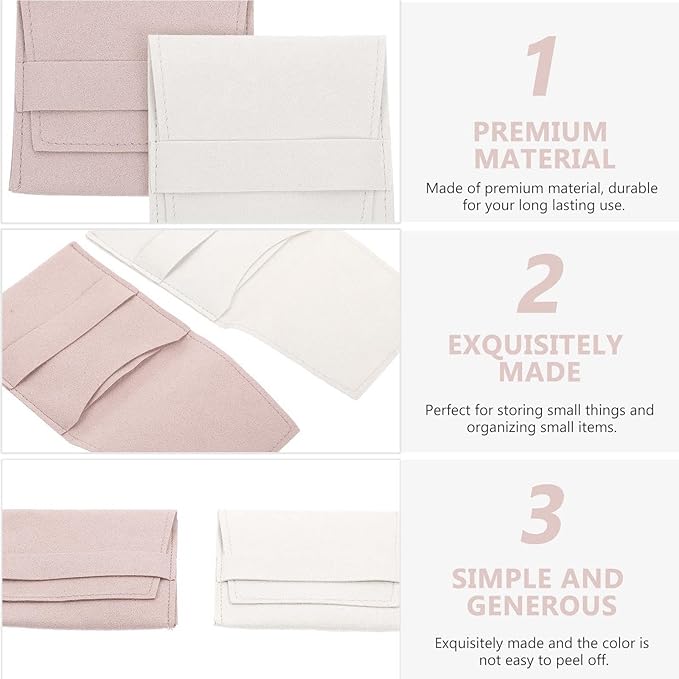 Kichvoe Double-layer Flannelette Jewelry Pouch Set Divider, Protective Necklace and Ring Storage Bag, Beige Light Pink, Multi-functional Accessory Organizer for Travel and Daily Use (2pcs)