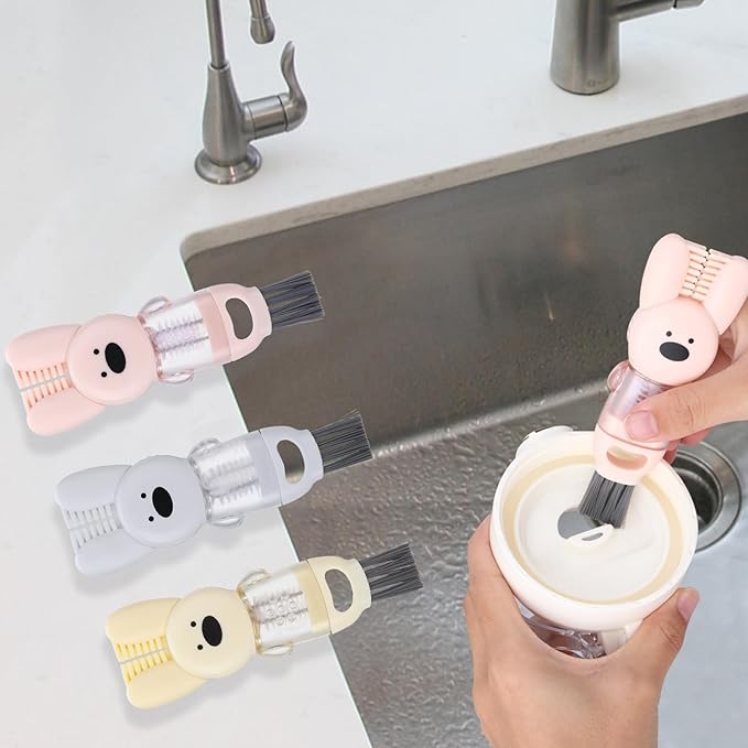 4 in 1 Water Bottle Brush,3 PCS Bottle Brushes for Cleaning,Cute Rabbit Cup Lid Cleaning Brush Tool Set for Gap Tight Space,Multifunctional Crevice Cleaning Brush with Straw Brush