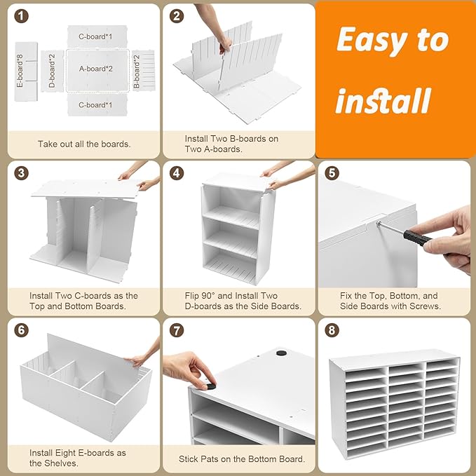 LOYALHEARTDY Literature Organizer, 27 Compartments Paper Storage Cabinet Mail Organizer, 31.5 X 12 X 21.69 Inch Desktop File Sorter Mail Center Mailbox School Classroom Keepers for Home&Office, White