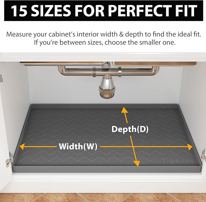 TigeJoy Under Sink Mats for Kitchen Waterproof, Leak-Proof Silicone Mat Sink Protector and Cabinet Liner, Kitchen Essentials Organizer and Storage 31" x 22" Light Grey