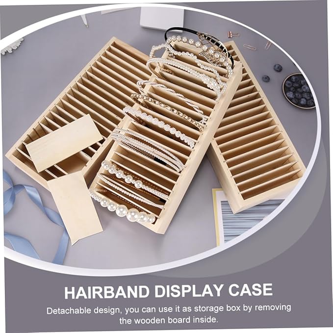 Creative Headband Storage Box Wooden Hair Accessory Organizer with Compartments for Efficient Hairband Display and Storage