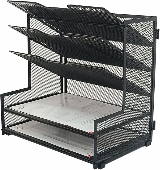 5-Tier Metal Desk Organizer, Office Desk Paper Organizer for Home Office, Black