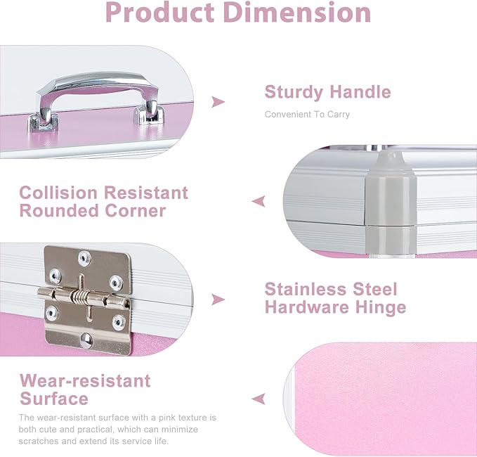 Medicine Box, First Aid Safe Medication Storage Box,Layered Aluminum Daily Medicine Cabinet,10.2" x 6.2" x 7.7", Pink