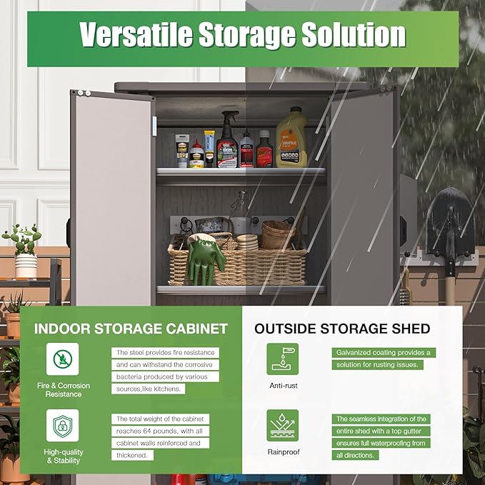 U-MAX Resin Outdoor Storage Cabinet Waterproof with Adjustable Shelves, Vertical Tall Plastic Storage Shed with Reinforced Floor, All Weather Sheds & Outdoor Storage Clearance with Base for Outside