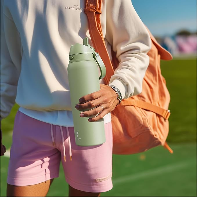 32 oz Insulated Water Bottle with Straw: Meoky Stainless Steel Metal Water Bottle with 2-in-1 Lid - Leak Proof, Cold for 24 Hours, Protective Silicone Base, BPA-Free for Gym Sports, Periwinkle