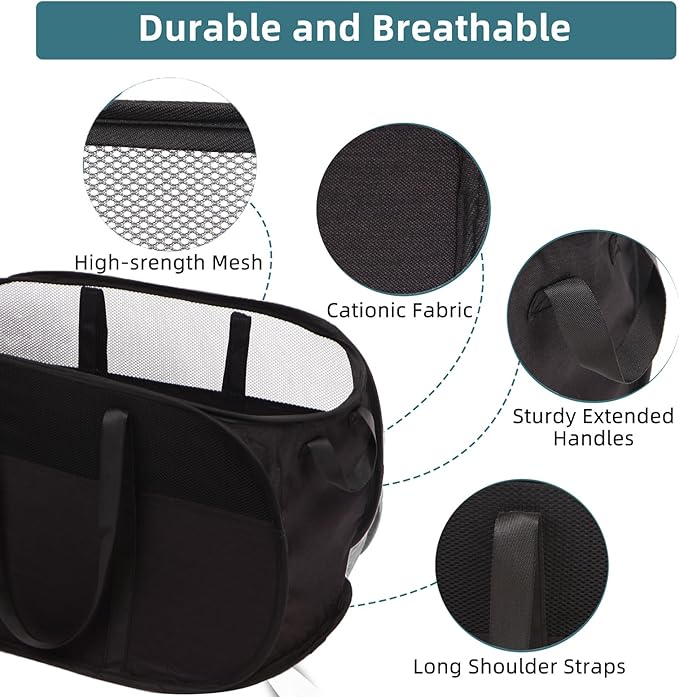 Collapsible Laundry Baskets, Tear Proof Pop Up Laundry Hamper with Dual Handles, Durable Foldable Laundry Basket, Easy to Carry Laundry Hamper for Home, Laundry Room, Bedroom, Dorm, Travel Black