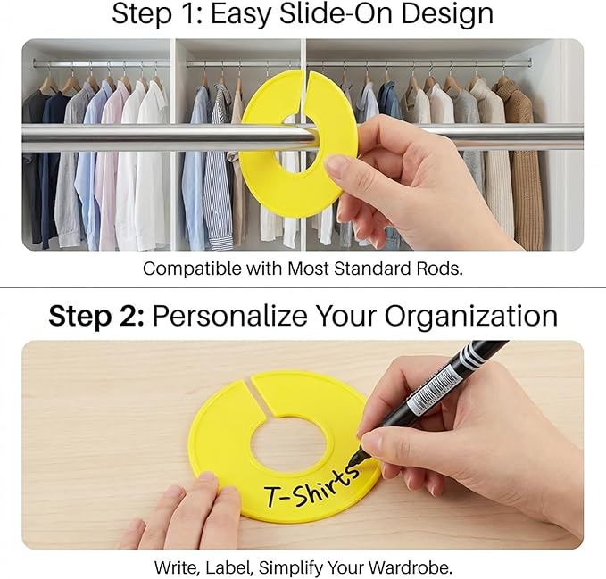 Sukh Closet Dividers 30pcs - Plastic Clothes Organizer Shelf Tags Labels for Clothing Rack Wardrobe Store Warehouse Nursery Must Haves Boutique Supplies Sturdy Durable Flexible No Burrs (Yellow)