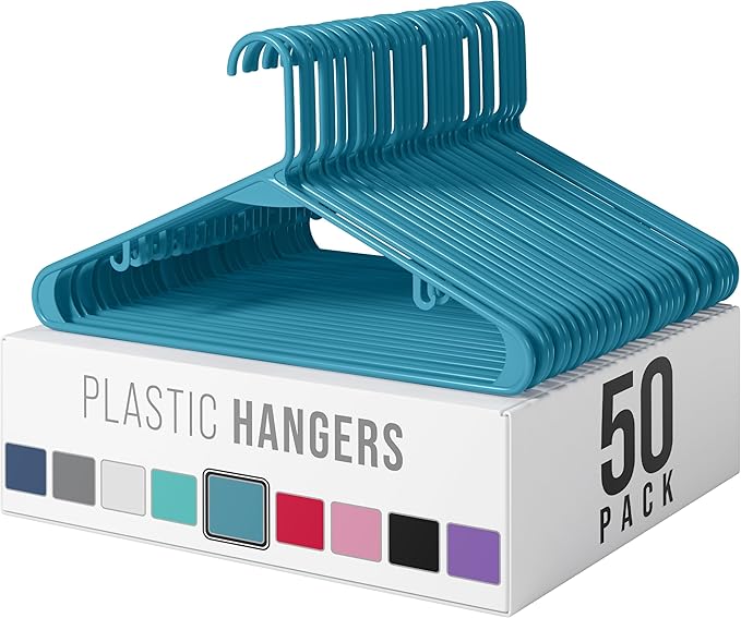 Plastic Hangers 50 Pack Blue - Clothes Hangers - Makes The Perfect Coat Hanger and General Space Saving Clothes Hangers for Closet - Percheros Ganchos para Colgar Ropa Hangars