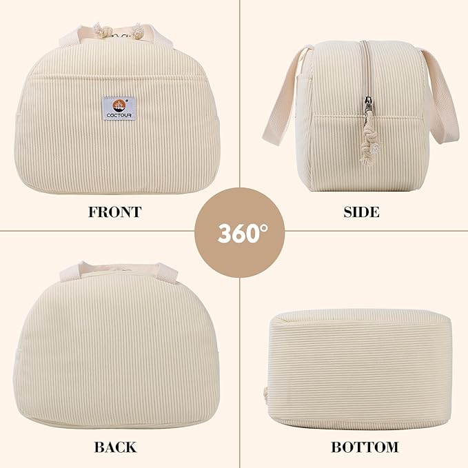Lunch Bag Lunch Box for Women Girls Teens, Cute Lunch Box Cooler Bag,Portable Small Reusable Corduroy Insulated LunchBox for Work/Travel/Picnic/School (Beige)