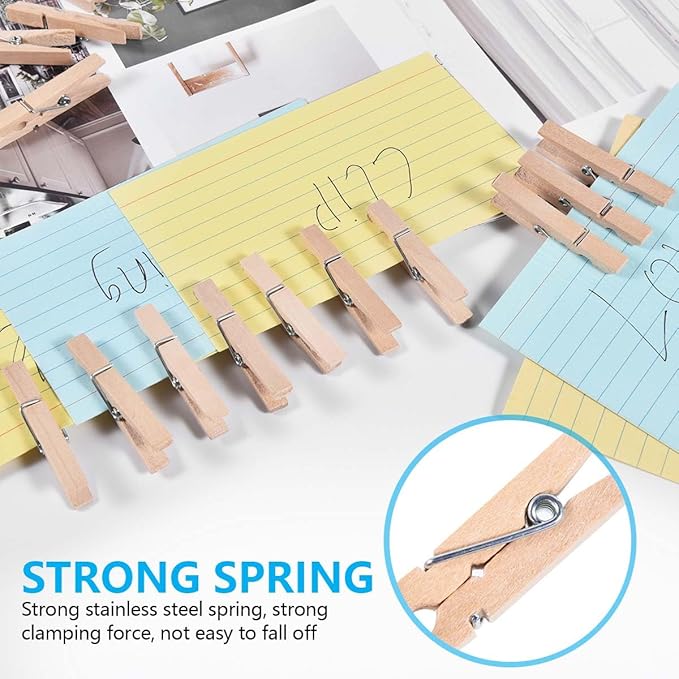 SenseYo 300 Pcs 1.9 Inch Wooden Clothespins Clips for Hanging Clothes, Craft, Home