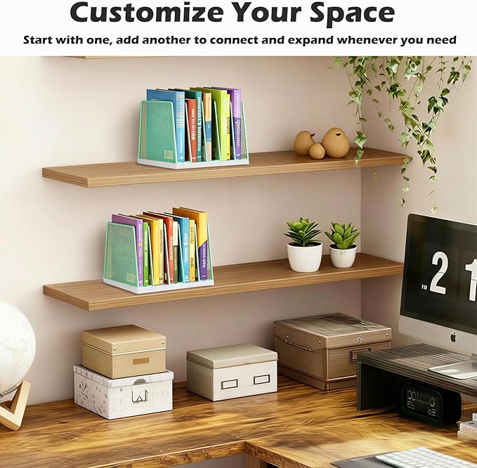 AUPSEN 5-Section Wooden Desktop File Organizer, File Sorter Storage Rack, Vertical File Holder for Office Supplies, Green