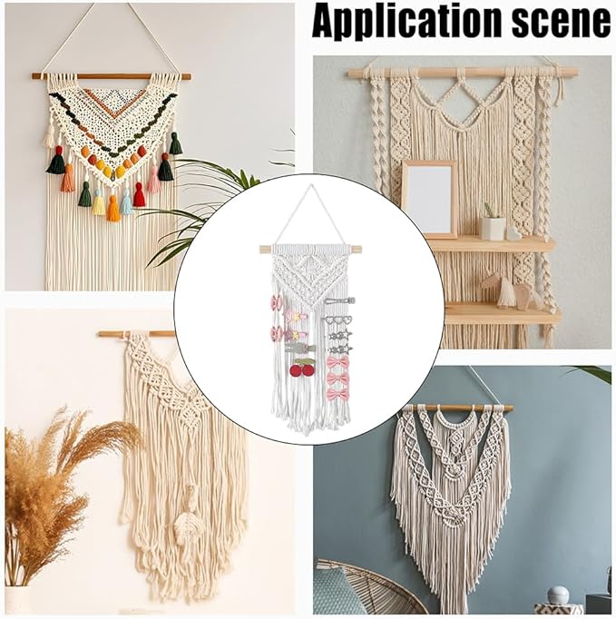 AHANDMAKER 3Pcs Macrame Hair Bow Holder Boho Wall Hair Clips Hanger Headband Storage Organizer Hanging Hairs Bow Organizer Tassels Bows Organizer Wall Hanging Decoration for Bedroom Living Room