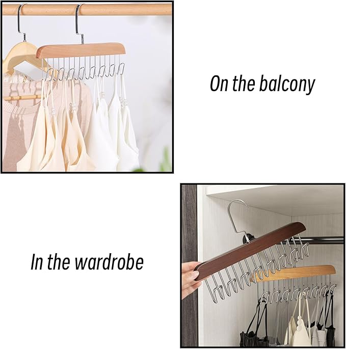 Belt Hanger 4Pcs Belt Hanger with 32 Hooks Bra Hangers for Closet,Space-Saving Wooden Closet Hanger Organizer for Ties, Scarves, Bras,Tank, Tops (White)