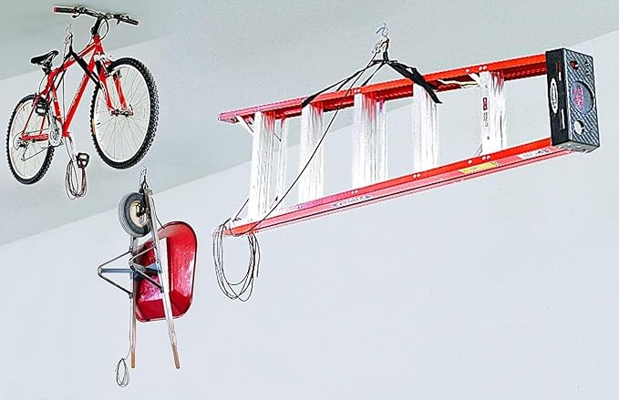 HARKEN Hoister - Bikes & Overhead Garage Storage 1 Point Hoist System (45lb Capacity, 12ft Ceiling), Space-Saving Organization, Easy One-Person Operation, Safe Anti-Drop, Self-Leveling - model 7800.12