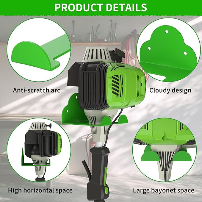 Garage Organizer Trimmer Rack, 6.2" Hook Garden Power Tool Hanger for Grass Trimmer, Hedge Trimmer, Leaf Blower, Garage Organizer Tool Holder for Garage Storage Shed Organization, Green