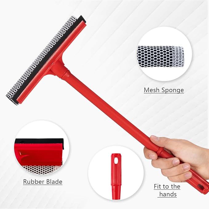 15.9" Window Squeegee for Car,2 in 1 Squeegee Window Cleaner with Long Stainless Steel Handle,Sponge Car Window Squeegee for Gas Station, Glass,Shower,Outdoor High Window Cleaning