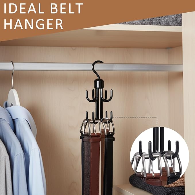 6Pcs Belt Hanger, Hanging Belt Holder for Closet,Rotating Belt Hooks for Hanging, Plastic Tie Hanger for Closet for Scarf,Bra,Tie Organizer