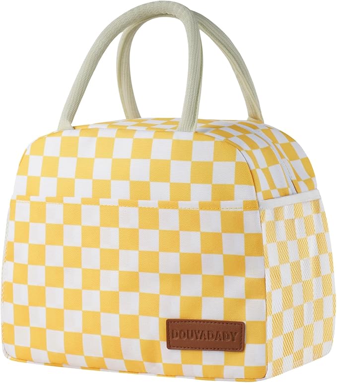Lunch Bag Women/Men Lunch Box Women/Men (Yellow+White Checkerboard)