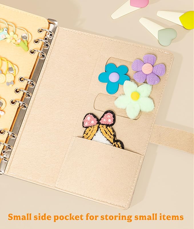 Felt Hair Accessories Organizer with 2 Inner Pages, Large Capacity Travel Book-Style Holder for Hair Clips, Headbands, Barrettes（Yellow）