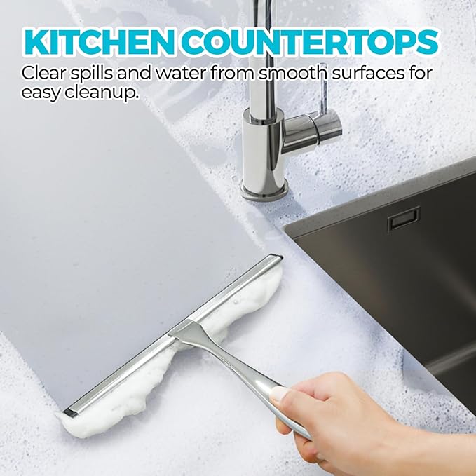 2PACK 12-Inch All-Purpose Shower Squeegee for Shower Doors, Tile Shower Walls, Bathroom, Window, Glass and Car Windshield, Mirrors and Kitchen-Stainless Steel, Silver