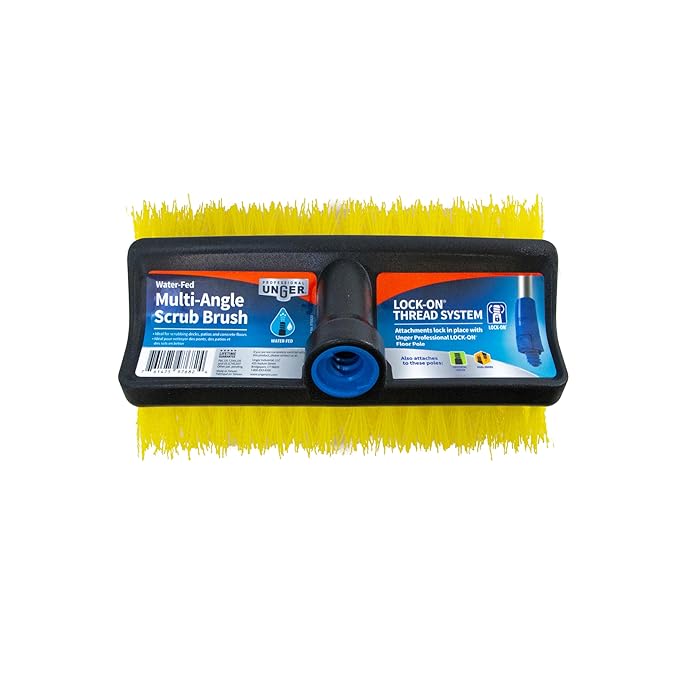Unger Professional Hydropower Lock-On 10” Bi-Level Scrub Brush, Cleaning Supplies, Scrubber Tool, Compatible with Waterflow Poles, Use in Garage, Driveway, Deck, Concrete, Cement, & Brick(Pack of 12)