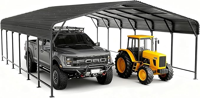 20x30 FT Heavy-Duty Metal Carport, Outdoor Galvanized Steel Shelter for Pickup Trucks, Motorcycles,Boats, Cars & Tractors